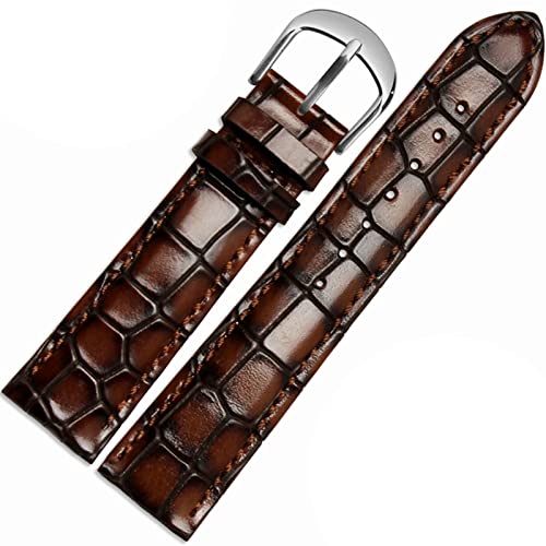 HGNOF Mode echtes Leder -Uhrband Clear Persönlichkeit Krokodiltextur Armband Armband Watch Band 18mm 20mm 22 mm Blau(Brown,20mm silver clasp) von HWGO