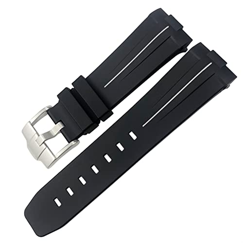 HGNOF Rubber Watchband 23mm 22 mm 24mm Uhrengurt für Tudor Heritage Black Bay Bronze Pelagos Schwarz Rot wasserdichte Sportarmbänder(BLACK WHITE,23mm Golden buckle) von HWGO