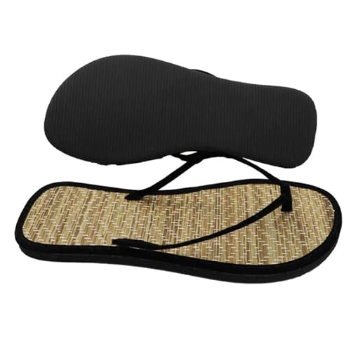 HWJFDC Damen Schlappen Sommer Damen Strohmatte Hausschuhe Blumenriemen Flache Flip-Flops Freizeit Rattan Gras Weben Hausschuhe(Color1,40) von HWJFDC