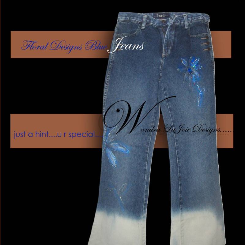 Upcycling Handbemalte Und Getauchte Blue Diamond Jeans Lei Größe 11 von HWSCreations