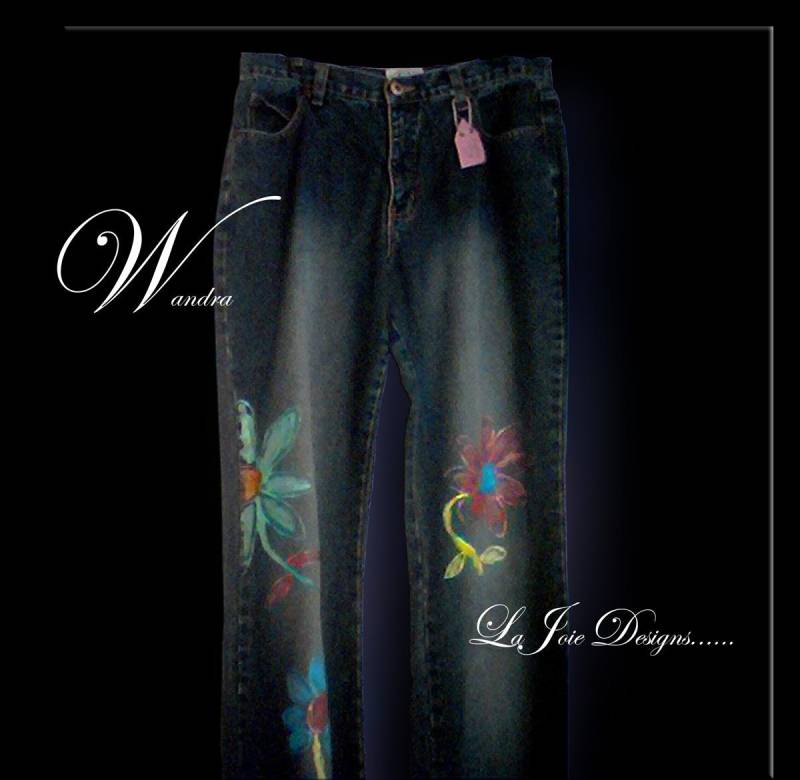 Upcycling Umfunktionierte Handbemalte Erwachsene Denin Jeans Carolina Blau Größe 12P von HWSCreations