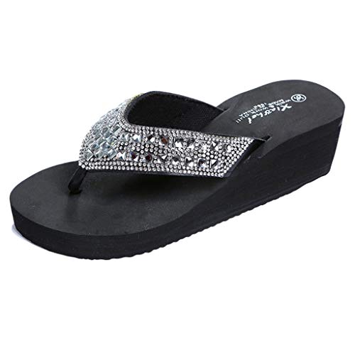 Flip Flops Sommer Wedges Schuhe Sandalen Hausschuhe Strass Keile Duschschuhe Zehentrenner Damen Badeschuhe Casual Strandschuhe,Schwarz,37 EU von HWTOP Schuhe