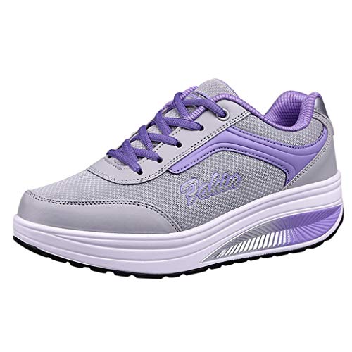 Sportschuhe Damen Plateauschuhe Laufschuhe Mesh-Schuhe Freizeitschuhe Schaukelschuhe Soft-Sohlen Turnschuhe Sneakers für Trainning Running Laufen Outdoor, Violett von HWTOP Schuhe