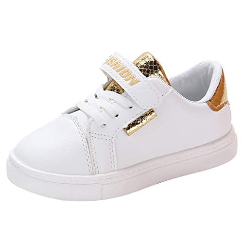 HWTOP Sportschuhe Baby Mädchen Kleine Weiße Schuhe Kinder Kleinkind Board Schuhe Alphabet Perle Single Flat Princess Turnschuhe Student Casual Sneaker, Gold, 33 EU von HWTOP