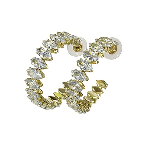 Kristallklare C-förmige Ohrringe aus 925er Silber mit 3,7 cm Zirkonia – Elegante Ohrringe Gold/Silber Optik im transparenten Klebebeutel (1 Paar) von HWX Media