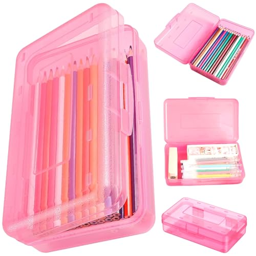HWXZUUO Large Bleistiftbox 8x5x2 halbtransparente Kunststoffstiftbox selbst sperren rot von HWXZUUO
