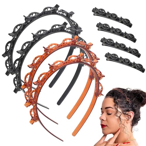 4 Stück Haarreif mit Klammern, Haarreifen mit Zahnstirnband und 4 Stück Doppelschicht Haarspange Frisurenhilfe Set Headband Haarschmuck für Frauen Mädchen 4 Stück Haarreif mit Klammern, Haarreifen mit Zahnstirnband und 4 Stück Doppelschicht Haarspange Frisurenhilfe Set Headband Haarschmuck für Frauen Mädchen von HXC