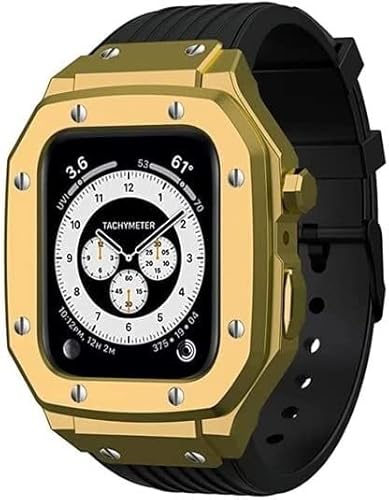 Alloy Metal Stoßstange Hülle Silikon Uhrengurt ， kompatibel mit Apple Watch 8 7 6 5 4 Se 45mm 44 mm, Mod Kit Watch Ersatz Band Upgrade Schutzhülle für Männer Uhrzubehör von HXFFXHF