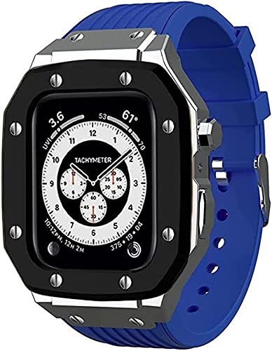 Alloy Metal Stoßstange Hülle Silikon Uhrengurt ， kompatibel mit Apple Watch 8 7 6 5 4 Se 45mm 44 mm, Mod Kit Watch Ersatz Band Upgrade Schutzhülle für Männer Uhrzubehör von HXFFXHF