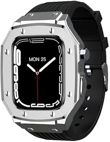 Alloy Metal Stoßstange Hülle Silikon Uhrengurt ， kompatibel mit Apple Watch 8 7 6 5 4 Se 45mm 44 mm, Mod Kit Watch Ersatz Band Upgrade Schutzhülle für Männer Uhrzubehör von HXFFXHF
