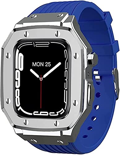 Alloy Metal Stoßstange Hülle Silikon Uhrengurt ， kompatibel mit Apple Watch 8 7 6 5 4 Se 45mm 44 mm, Mod Kit Watch Ersatz Band Upgrade Schutzhülle für Männer Uhrzubehör von HXFFXHF