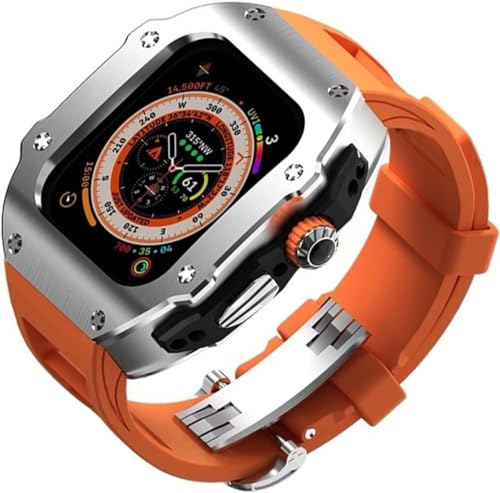 Edelstahl -Wachkoffer Fluor -Gummi -Gummi ， kompatibel mit Apple Watch Ultra 8 2 49mm Serie ， Herren Metal Beel Silicon Band Mod Kit ， für iWatche 49mm Ersatzzubehör von HXFFXHF