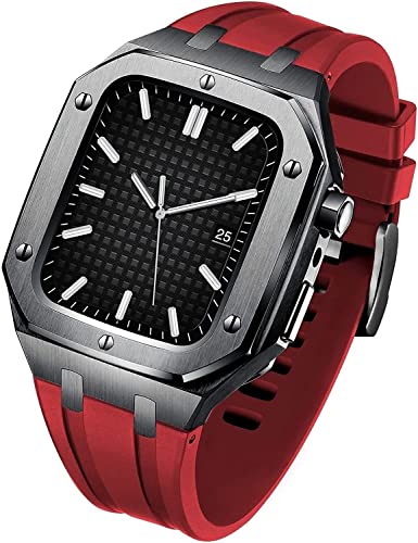 Gummi -WTCH -Gurt+Edelstahl Uhr Watch Case Mod Kit ， kompatibel mit Apple Watch Serie 8/7 45 mm ， Luxus -Ersatzband und Lünette ， für iWatch Serie 6/5/4/SE von HXFFXHF