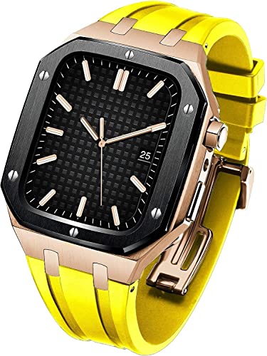 Gummi -WTCH -Gurt+Edelstahl Uhr Watch Case Mod Kit ， kompatibel mit Apple Watch Serie 8/7 45 mm ， Luxus -Ersatzband und Lünette ， für iWatch Serie 6/5/4/SE von HXFFXHF