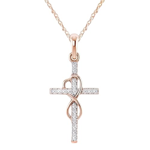 HXFFXHF 925 Sterling Silber Eternal Love Heart Cross Halskette für Frauen und Mädchen, 14K Gold plattiert glänzend kubisch Zirkonia Kristallreligiös Cross Halskette - Glauben Herz und von HXFFXHF