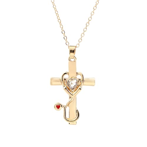 HXFFXHF 925 Sterling Silber Ewige Ewige unendliche Liebe Herzkreuz Halskette für Frauen Mädchen, 14k goldplattiert glänzend Zirkon Kristall Religiöser Kreuzkette - Glaube Herz und Kreuzkette, von HXFFXHF