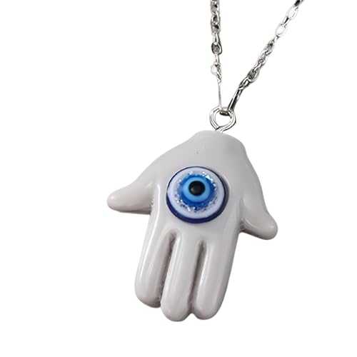 HXFFXHF 925 Sterling Silber Hamsa Halskette für Frauen und Männer, mehrfarbige böse Augen Hamsa Hand Halskette Truthahn Lucky Blue Eye Fatima Handschlüsselkette, Mano de Fatima Con Ojo Turco von HXFFXHF