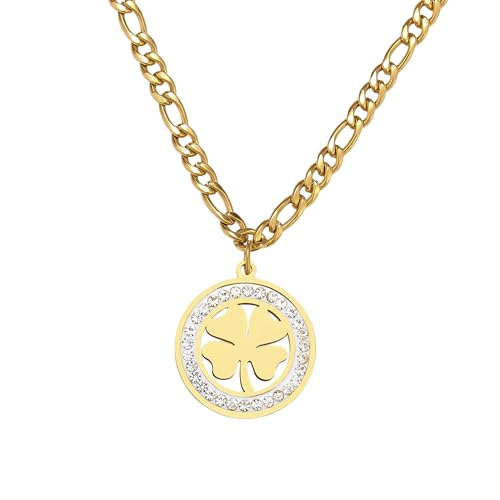 HXFFXHF 925 Sterling Silber Vier Blattklee Herzkette für Frauen und Mädchen, zartklee Anhänger mit Strass - 4 Blattklee Halskette, Alhambra -Halskette, von HXFFXHF
