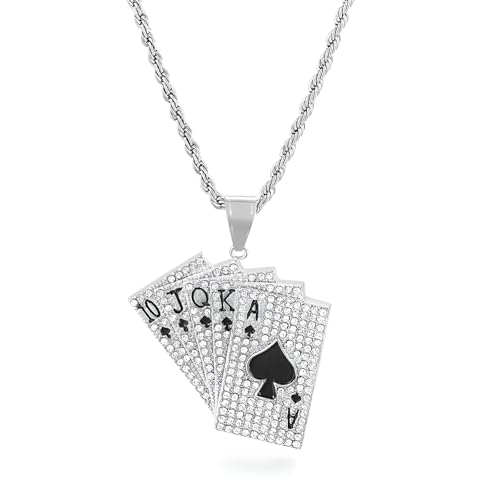HXFFXHF Ace of Spades Halskette 925 Sterling Silber für Männer Frauen Ace of Spades Label Square Herzversorgungssteine Großbuchstaben Pokerkarte Anhänger Halskette mit Karte von HXFFXHF