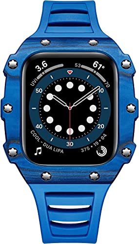 HXFFXHF Carbon Fibre Watch Hülle Gummiband ， für Serie 8 7 6 5 4 Se ， Uhrenschutzabdeckung ， für iWatch 40 mm 41 mm 44 mm 45 mm Uhrenband Ersatzzubehör von HXFFXHF