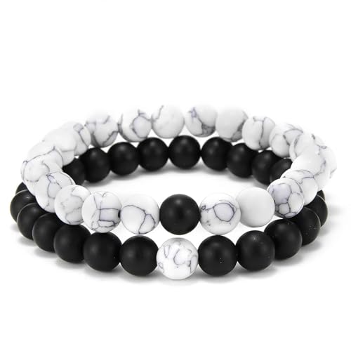 HXFFXHF Ein paar Entfernung schwarzweiß natürlicher Lava Stein Tiger Auge Perlen Yoga -Armbänder für Männer Frauen elastischer Seilschmuck Geschenke von HXFFXHF