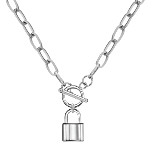 HXFFXHF Girls Schmuck Accessorie Münzkehle Halskette für Frauen, Link Paperclip -Ketten -Vorhängeschloss Anhänger Halskette - Verriegelung und Schlüssel, Herz, Münzkette Anhänger Halskette Halskette HXFFXHF Girls Schmuck Accessorie Münzkehle Halskette für Frauen, Link Paperclip -Ketten -Vorhängeschloss Anhänger Halskette - Verriegelung und Schlüssel, Herz, Münzkette Anhänger Halskette Halskette von HXFFXHF