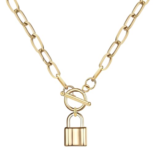 HXFFXHF Girls Schmuck Accessorie Münzkehle Halskette für Frauen, Link Paperclip -Ketten -Vorhängeschloss Anhänger Halskette - Verriegelung und Schlüssel, Herz, Münzkette Anhänger Halskette Halskette HXFFXHF Girls Schmuck Accessorie Münzkehle Halskette für Frauen, Link Paperclip -Ketten -Vorhängeschloss Anhänger Halskette - Verriegelung und Schlüssel, Herz, Münzkette Anhänger Halskette Halskette von HXFFXHF