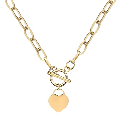 HXFFXHF Girls Schmuck Accessorie Münzkehle Halskette für Frauen, Link Paperclip -Ketten -Vorhängeschloss Anhänger Halskette - Verriegelung und Schlüssel, Herz, Münzkette Anhänger Halskette Halskette HXFFXHF Girls Schmuck Accessorie Münzkehle Halskette für Frauen, Link Paperclip -Ketten -Vorhängeschloss Anhänger Halskette - Verriegelung und Schlüssel, Herz, Münzkette Anhänger Halskette Halskette von HXFFXHF