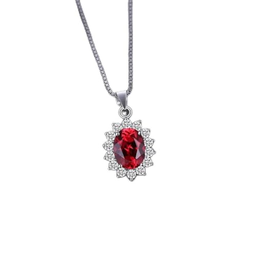 HXFFXHF Kronleuchter 2.5ct natürlicher rotes Granat Engagement Anhänger Halskette für Frau Geschenk kein Kettenlicht von HXFFXHF