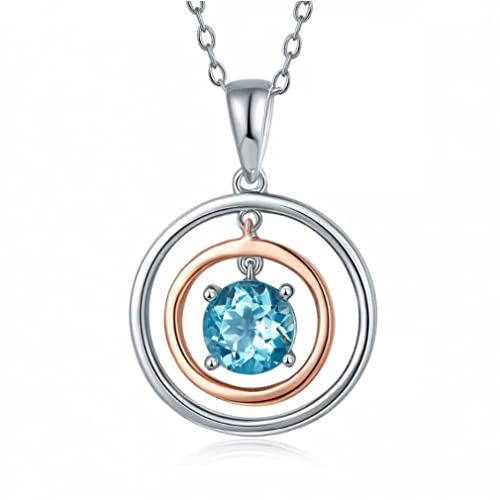 HXFFXHF Kronleuchter Stein natürlicher blauer Topaz fester runde Anhänger Halskette feiner Edelsteinschmuck für Geschenklicht von HXFFXHF