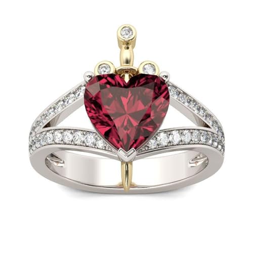 HXFFXHF Mädchen Produkte Ringe Ring Schmuck Frauen Männer versprechen Hochzeit herzförmige Rubinkronprinzessin Ring Geschenke von HXFFXHF