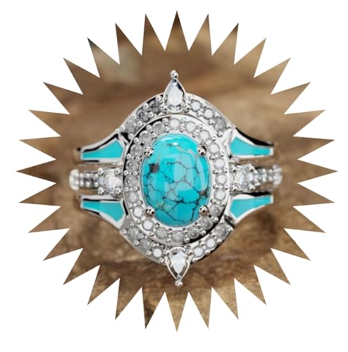 HXFFXHF Mädchenprodukte Ringe Ring Schmuck Frauen Versprechen Hochzeits Mode Retro türkis drei Stück Ring -Set Geschenke von HXFFXHF