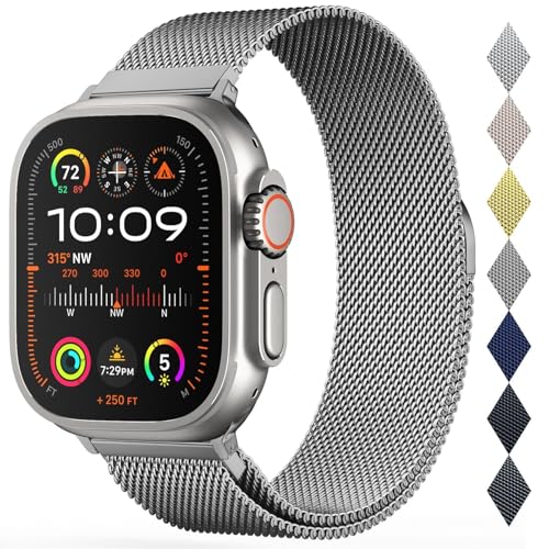 HXFFXHF Milanische Schleife aus rostfreiem Stahl für Band 42/44/45/49/38/40/41 mm Männer und Frauen, Mesh Loop Magnetic Clasp -Ersatz für IWatch -Bänder Ultra Series 9 8 7 Se 6 5 4 3 2 1 von HXFFXHF