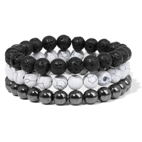 HXFFXHF Mode Natursteinperlen Männer Armband Mehrschicht schwarze Lava Onyx Perlen Charme Armband Bangles Frauen Schmuck Paare Geschenk von HXFFXHF