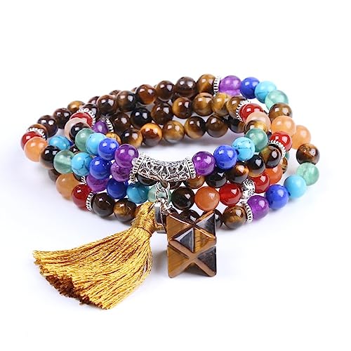 HXFFXHF Naturstein Amethystkristall für Frauen - 108 Perlen Grüne Aventurine Strang Armband, 7 Chakra -Halskette mit Quasten -Anhänger Energy Jewelry Green Aventurine von HXFFXHF