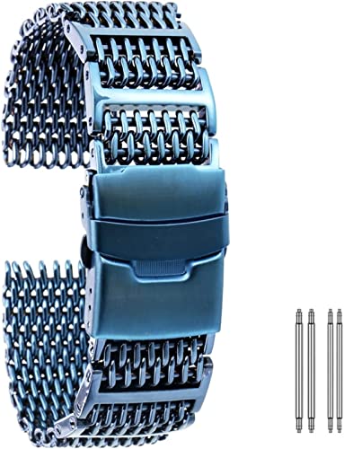 HXFFXHF Stahl Uhrenband Edelstahl -Uhrenbandbänder 20mm 22 mm 24 mm Gold/Roségold/Blau Ersatzgerichtsband mit Klaspeln mit (Farbe: Blau Größe: 20 mm) (Gold 22 mm) von HXFFXHF
