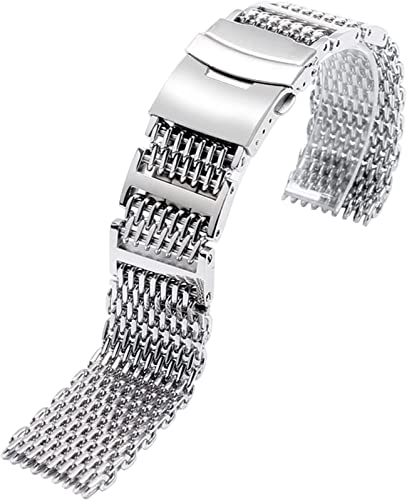 HXFFXHF Steel Watch Band 20mm 22 mm 24 mm Luxushai -Mesh -Uhrenband -Gurt aus Edelstahl Ersatzverschluss mit Sicherheit Silber (Farbe: Silbergröße: 24 mm) (Silber 20mm) von HXFFXHF