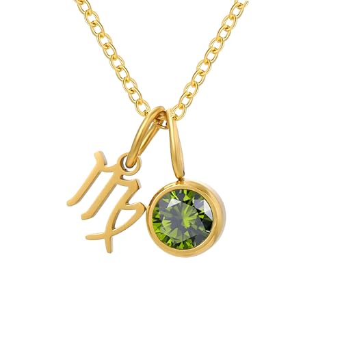 HXFFXHF Tierkreisketten für Frauen Mädchen, Geburtsstein -Doppelhängerkette, 12 Sternbilder, Saturn Halskette, Gemini Aries Pisces Jungfrau Scorpion Zebra von HXFFXHF