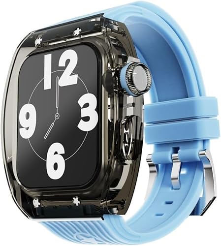 Transparent Watch Case Fluor Gummi -Band -Mod -Kit ， kompatibel mit Apple Watch Ultra 8 7 6 5 4 Se 45mm 44mm Serie ， Männer Frauen Crystal Lünette Stripe Sportbandkonvertierung Kit von HXFFXHF