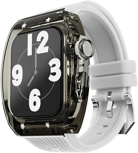 Transparent Watch Case Fluor Gummi -Band -Mod -Kit ， kompatibel mit Apple Watch Ultra 8 7 6 5 4 Se 45mm 44mm Serie ， Männer Frauen Crystal Lünette Stripe Sportbandkonvertierung Kit von HXFFXHF