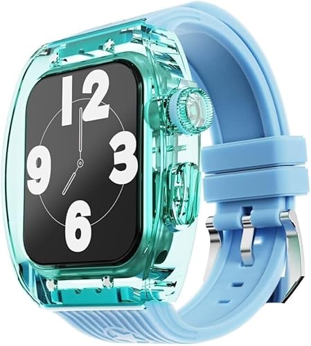 Transparent Watch Case Fluor Gummi -Band -Mod -Kit ， kompatibel mit Apple Watch Ultra 8 7 6 5 4 Se 45mm 44mm Serie ， Männer Frauen Crystal Lünette Stripe Sportbandkonvertierung Kit von HXFFXHF