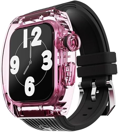 Transparent Watch Case Fluor Gummi -Band -Mod -Kit ， kompatibel mit Apple Watch Ultra 8 7 6 5 4 Se 45mm 44mm Serie ， Männer Frauen Crystal Lünette Stripe Sportbandkonvertierung Kit von HXFFXHF