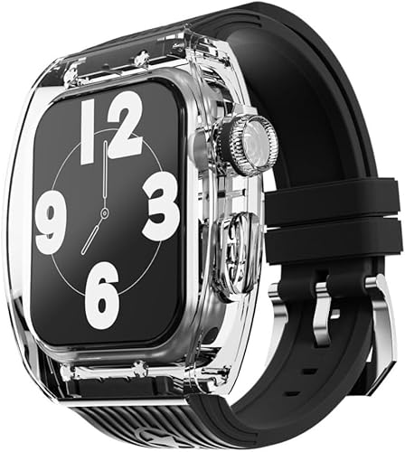 Transparent Watch Case Fluor Gummi -Band -Mod -Kit ， kompatibel mit Apple Watch Ultra 8 7 6 5 4 Se 45mm 44mm Serie ， Männer Frauen Crystal Lünette Stripe Sportbandkonvertierung Kit von FXHHXFH