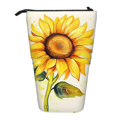 HXHAPGDC Aquarell-Sonnenblumen-Druck Teleskop-Federmäppchen, Ständer-Bleistifthalter mit Reißverschluss, Make-up-Tasche, Bleistiftbeutel, Stifttasche von HXHAPGDC