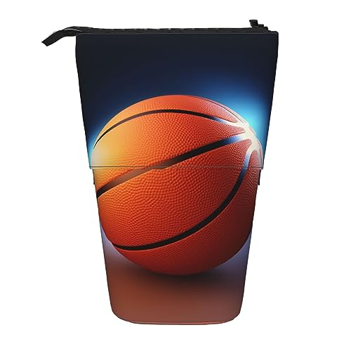 HXHAPGDC Basketball-Ball-Druck Teleskop-Federmäppchen, Ständer-Bleistifthalter mit Reißverschluss, Make-up-Tasche, Bleistiftbeutel, Stifttasche von HXHAPGDC