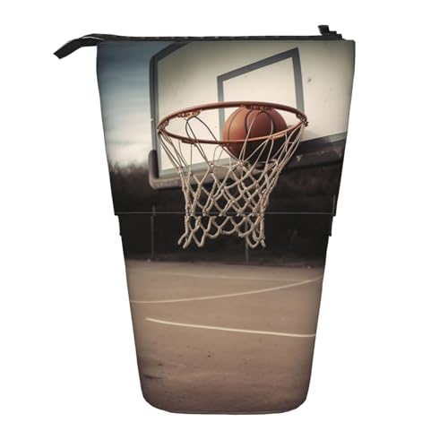 HXHAPGDC Basketball Bedruckt Teleskop-Federmäppchen, Ständer-Bleistifthalter mit Reißverschluss, Make-up-Tasche, Bleistiftbeutel, Stifttasche von HXHAPGDC