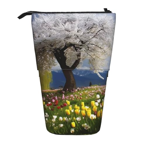 HXHAPGDC Baum Blumen Naturlandschaft Druck Teleskop-Federmäppchen, Ständer-Bleistifthalter mit Reißverschluss, Make-up-Tasche, Bleistiftbeutel, Stifttasche von HXHAPGDC