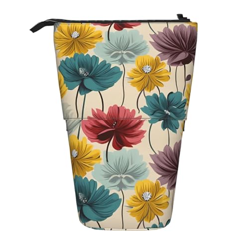 HXHAPGDC Blumen Bedruckt Teleskop-Federmäppchen, Ständer-Bleistifthalter mit Reißverschluss, Make-up-Tasche, Bleistiftbeutel, Stifttasche von HXHAPGDC