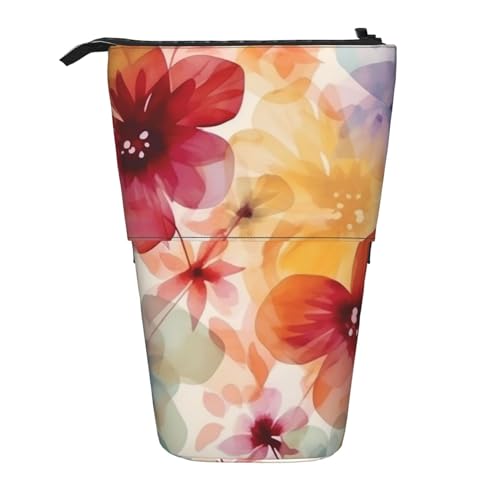 HXHAPGDC Blumenmusterdruck im Aquarellstil Teleskop-Federmäppchen, Ständer-Bleistifthalter mit Reißverschluss, Make-up-Tasche, Bleistiftbeutel, Stifttasche von HXHAPGDC