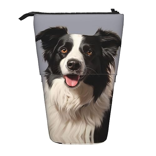 HXHAPGDC Border-Collie-Druck Teleskop-Federmäppchen, Ständer-Bleistifthalter mit Reißverschluss, Make-up-Tasche, Bleistiftbeutel, Stifttasche von HXHAPGDC